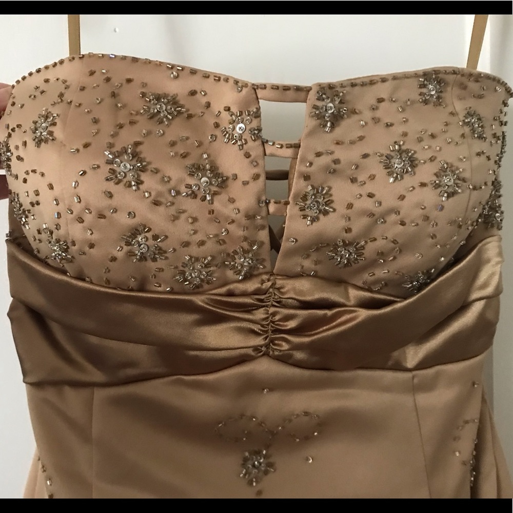 Formal gold beaded prom dress